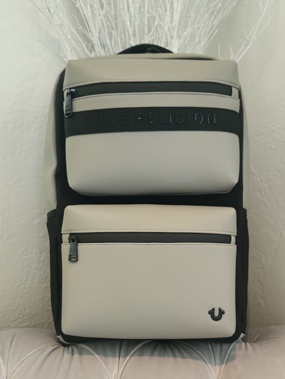 True Religion Gray. and Black Dual-Pocket Backpack